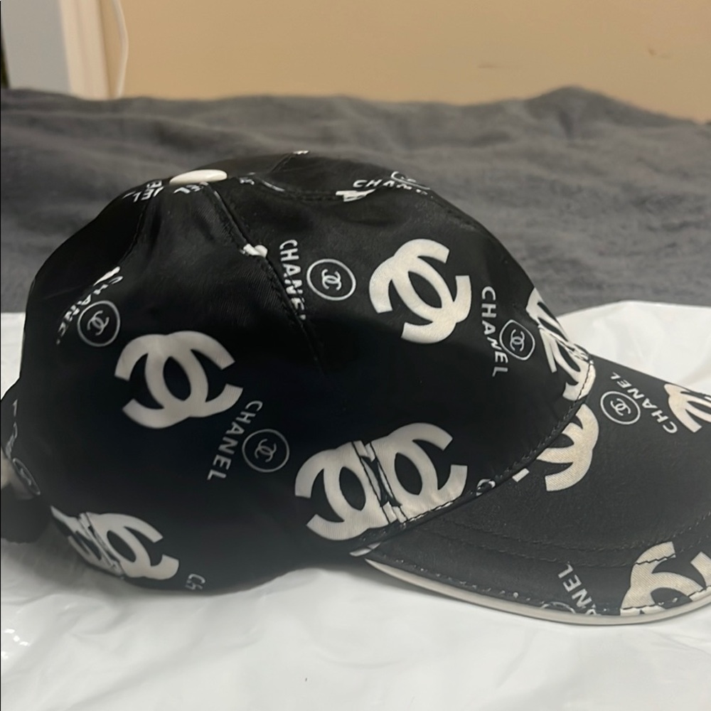 CHANEL Black and White Logo Cap
